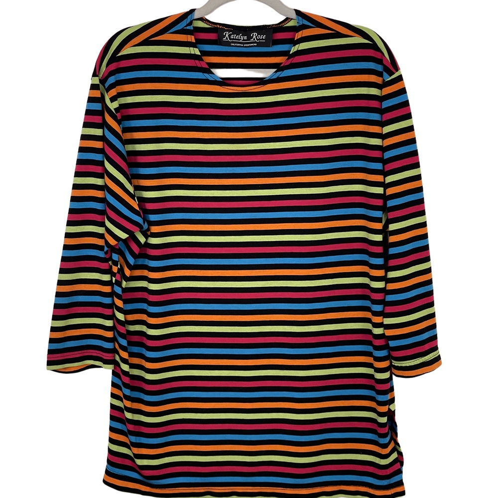 Katelyn Rose Rainbow and Black Striped Long Sleeve Top